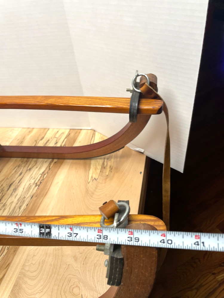 VINTAGE DUTCH WOODEN SLED BY POLYCOMB WITH LEATHER PULL