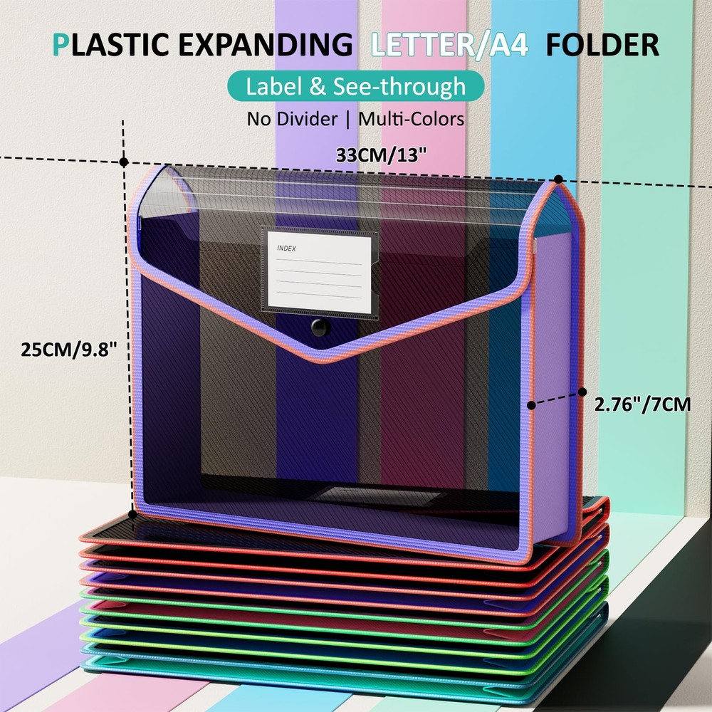 Plastic Expanding File Folder, Black Transparent Envelopes with Snap Closure,...