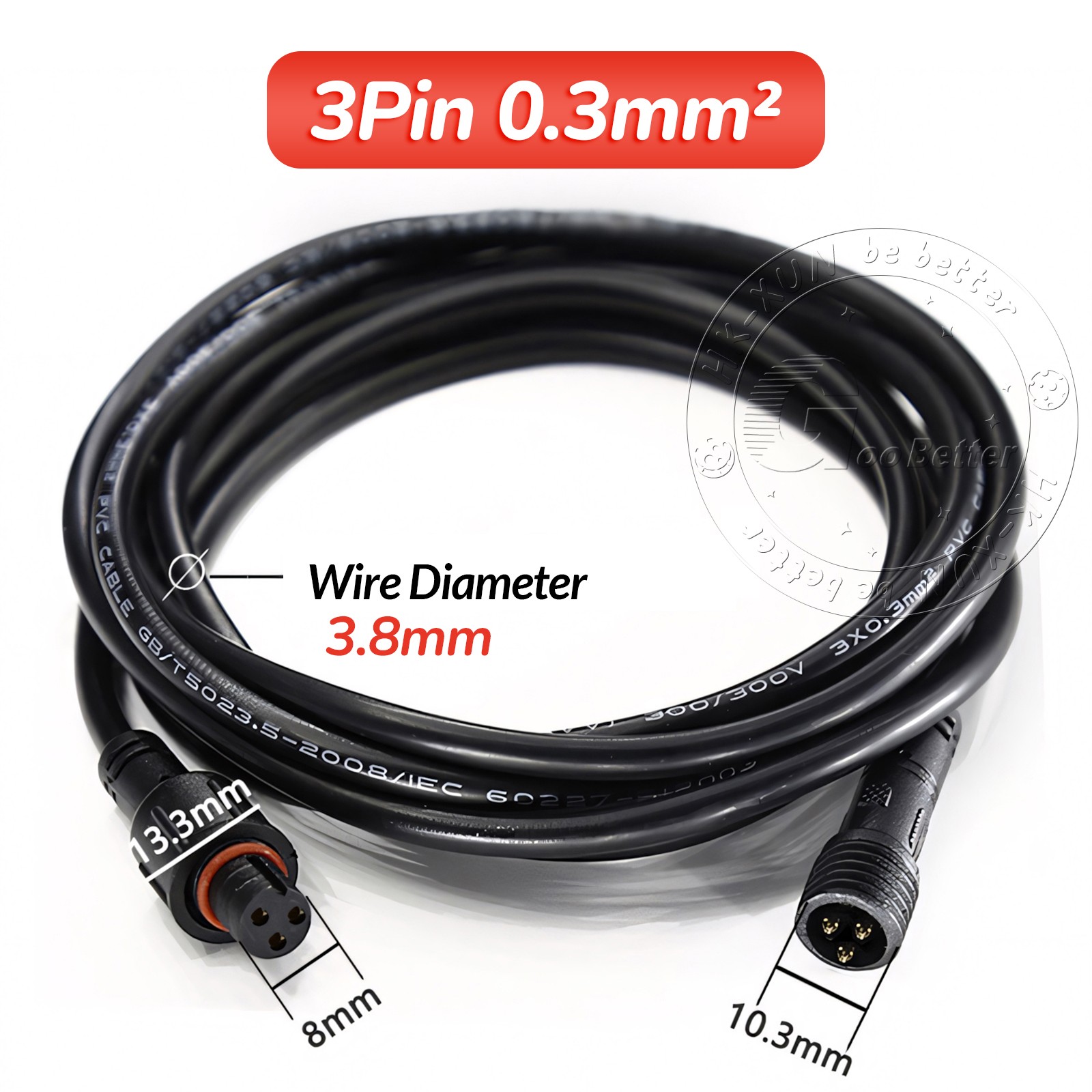 3 Pin Waterproof Extension Cable Connector Male Female Outdoor Led Light IP67