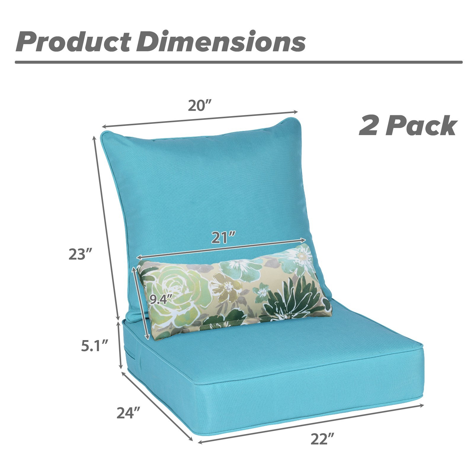 6-Piece Outdoor Patio Deep Chair Cushion Set All-Weather Replacement Seat, Blue