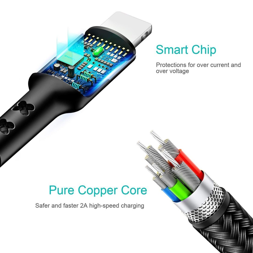 USAMS 2Pack Multi Charging Cable Nylon Braided Short 1FT 4 1ft, Multicolored