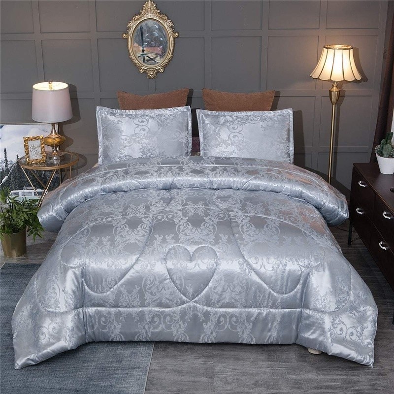 Silver Comforter Set Soft Microfiber Bedding Queen Pillow Shams Machine Washable
