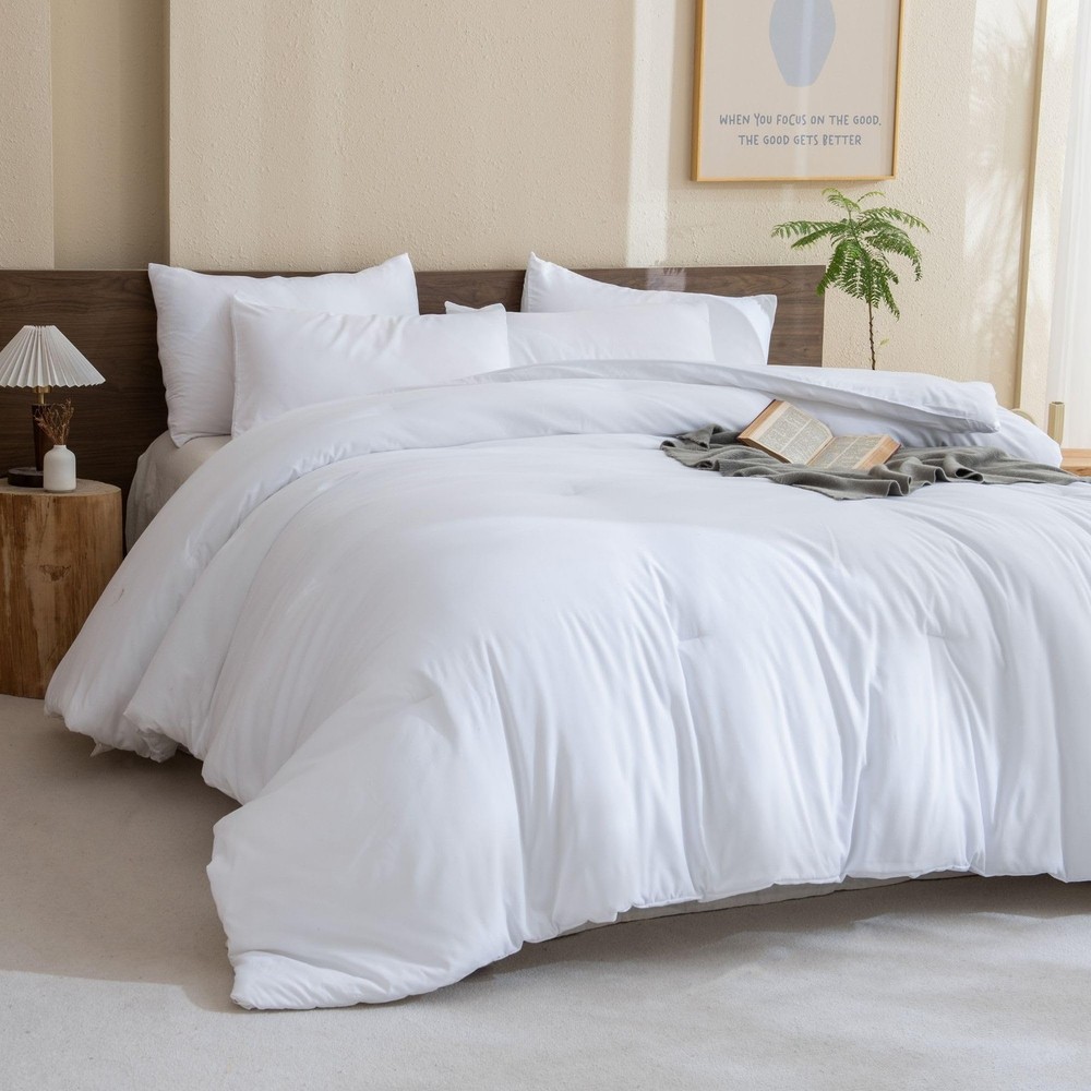 White Comforter Full Size, 3 Pieces Boho Comforter Set, Lightweight Solid Bed...