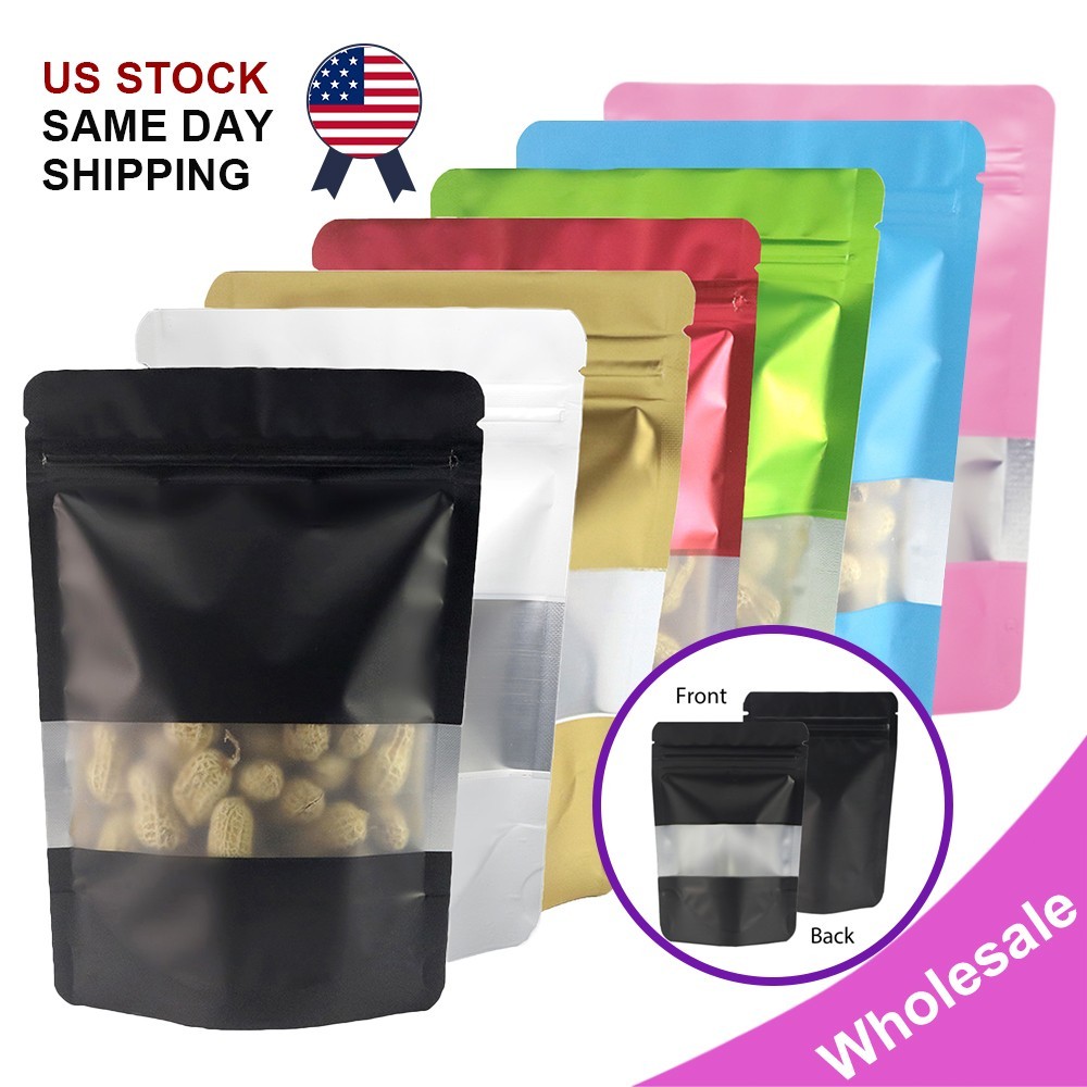 Mylar Foil Food Storage Stand Up Zip Seal Pouch Smell Proof Bags with Window