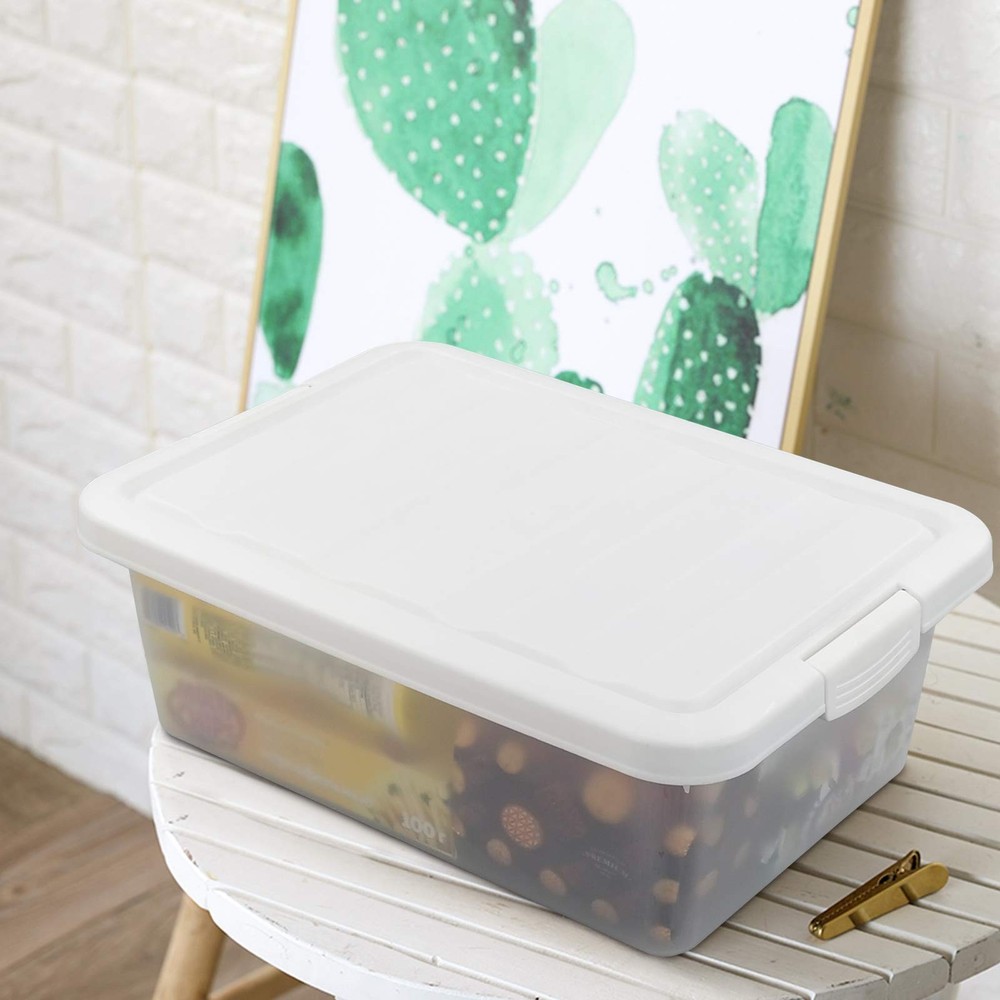 Ucake 14 Quart Clear Storage Box, Underbed Plastic Latch Box with White Lids, 2-