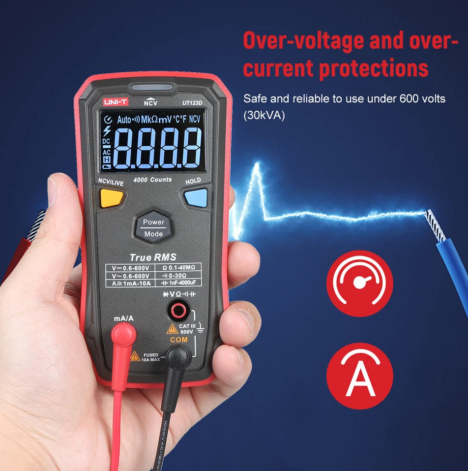 UNIT Smart TRMS Digital Multimeter AC DC Volt Amp Live Wire NCV Tester UT123D