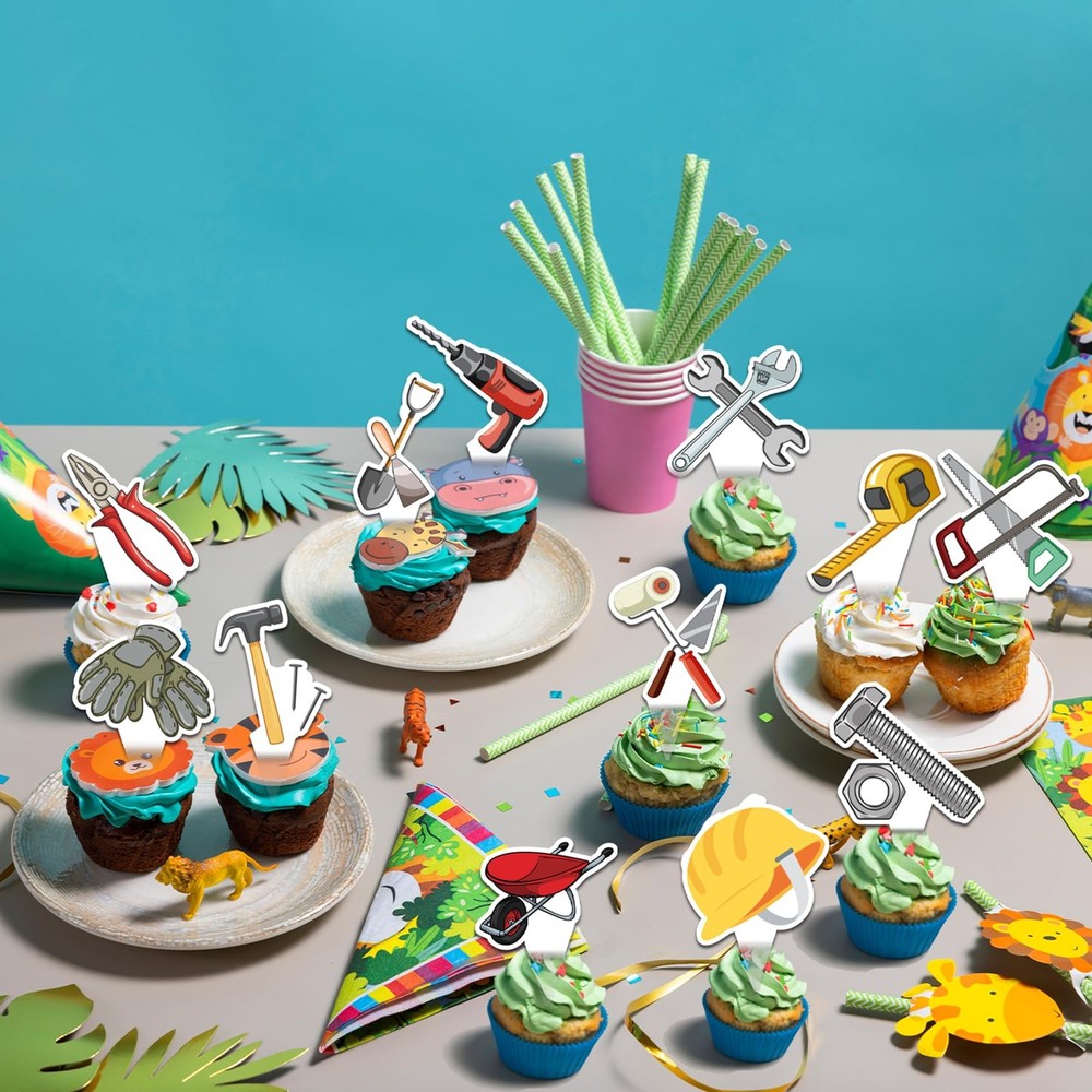 25 Pcs Tools Cake Topper Cupcake Toppers Tools Cake Decorations for Tools Par...