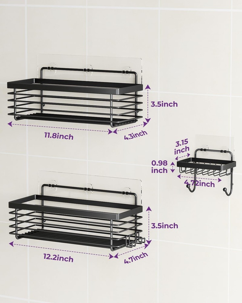 ODesign 3-Pack Shower Caddy Stainless Steel No Drill Rustproof Wall Mounted Adhe