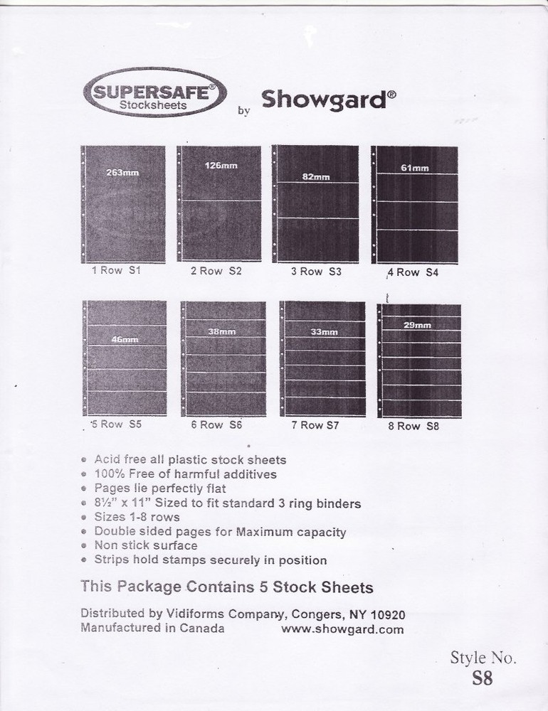 Supersafe Stamp Stock Sheets, Black, 8 Row