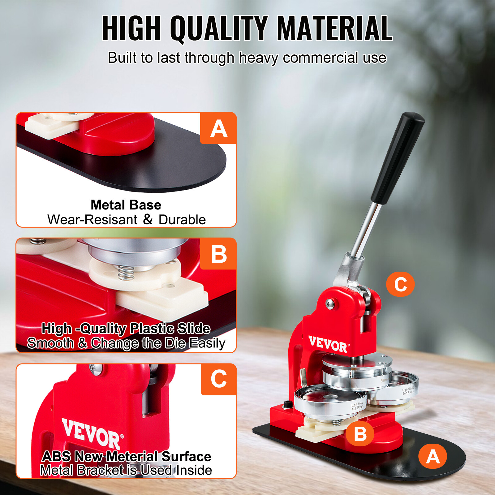 VEVOR Button Maker Machine Badge Pin Machine 2.25" 58MM 500 Free Parts Press Kit