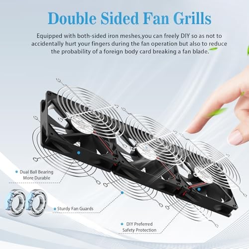 3X120mm Computer Fans with AC Plug & Speed Controller - 12V DC Cooling 3x120mm