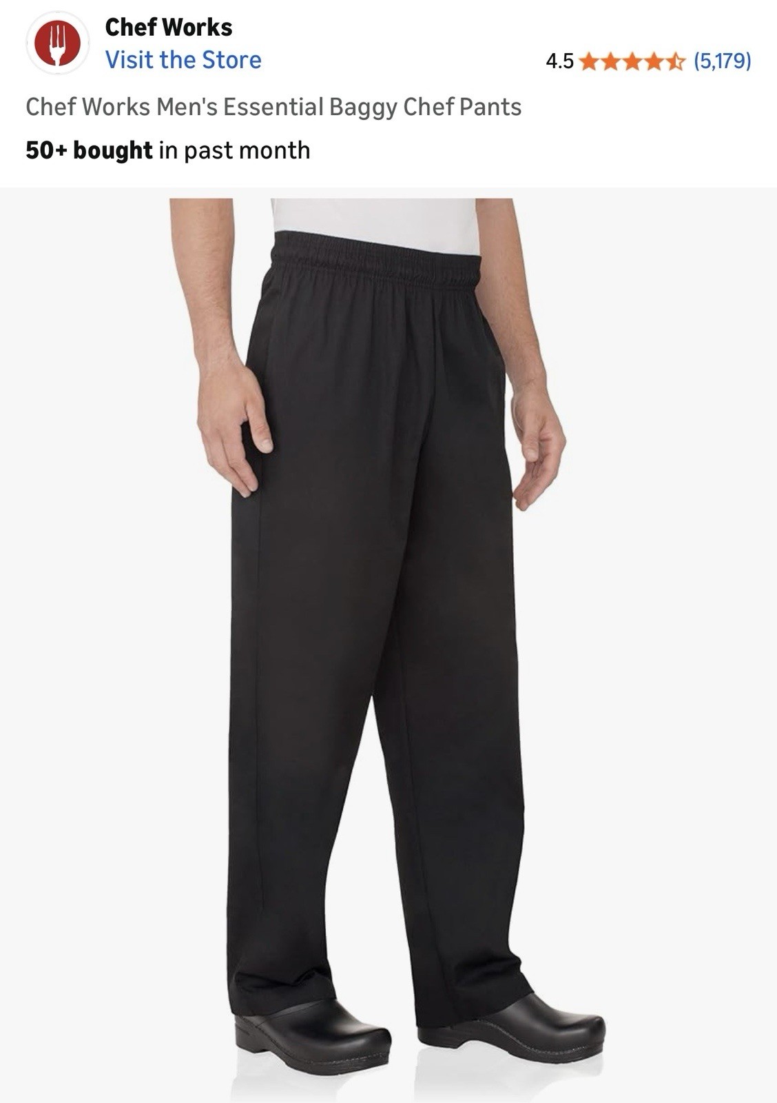 New Men’s Chef Works Essential Baggy Black Chef Pants Size 5XL