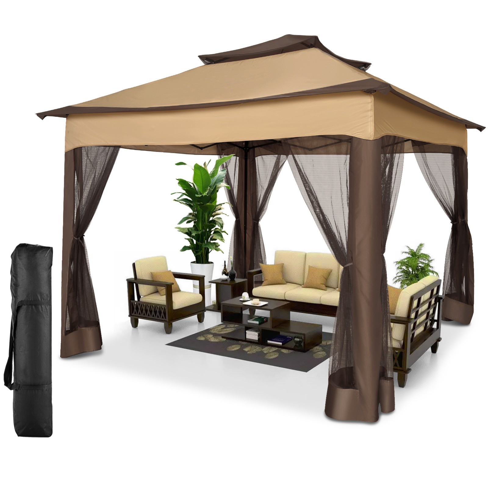 11x11FT Patio Gazebo with Mosquito Netting Outdoor Heavy Duty Party Canopy Tent