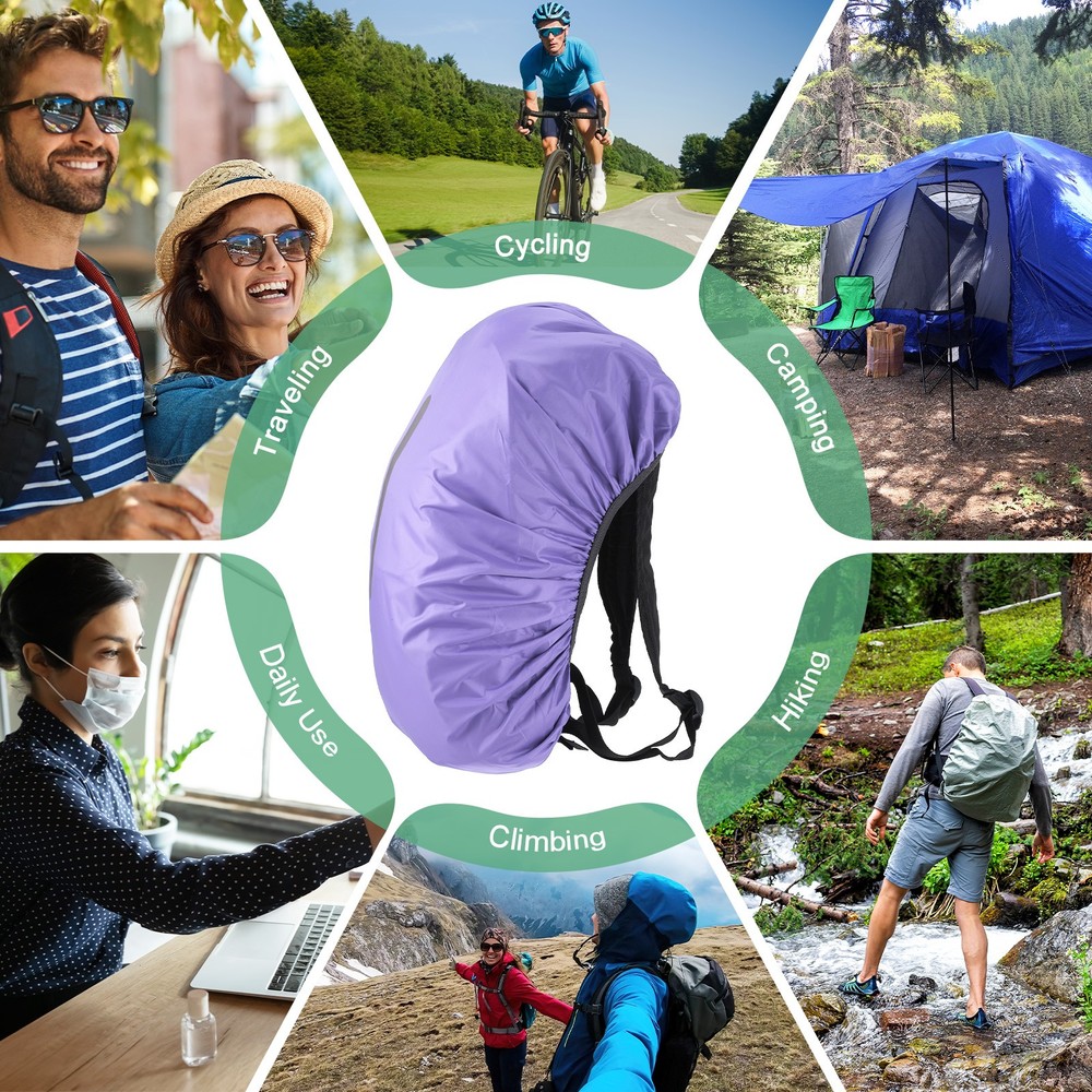 65L-75L Backpack Rain Cover with A Vertical Reflective Strap [Purple]