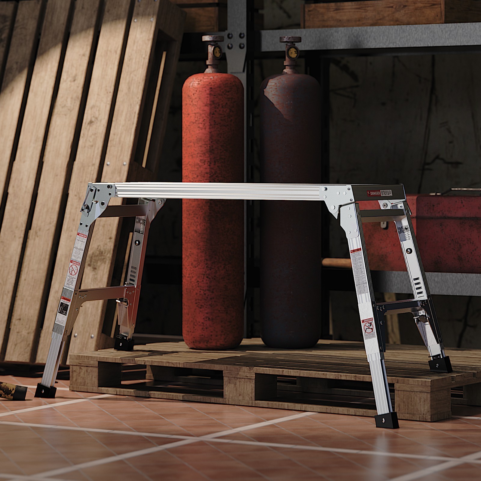 Adjustable Work Platform Ladder Aluminum Step Stool Portable Bench Folding