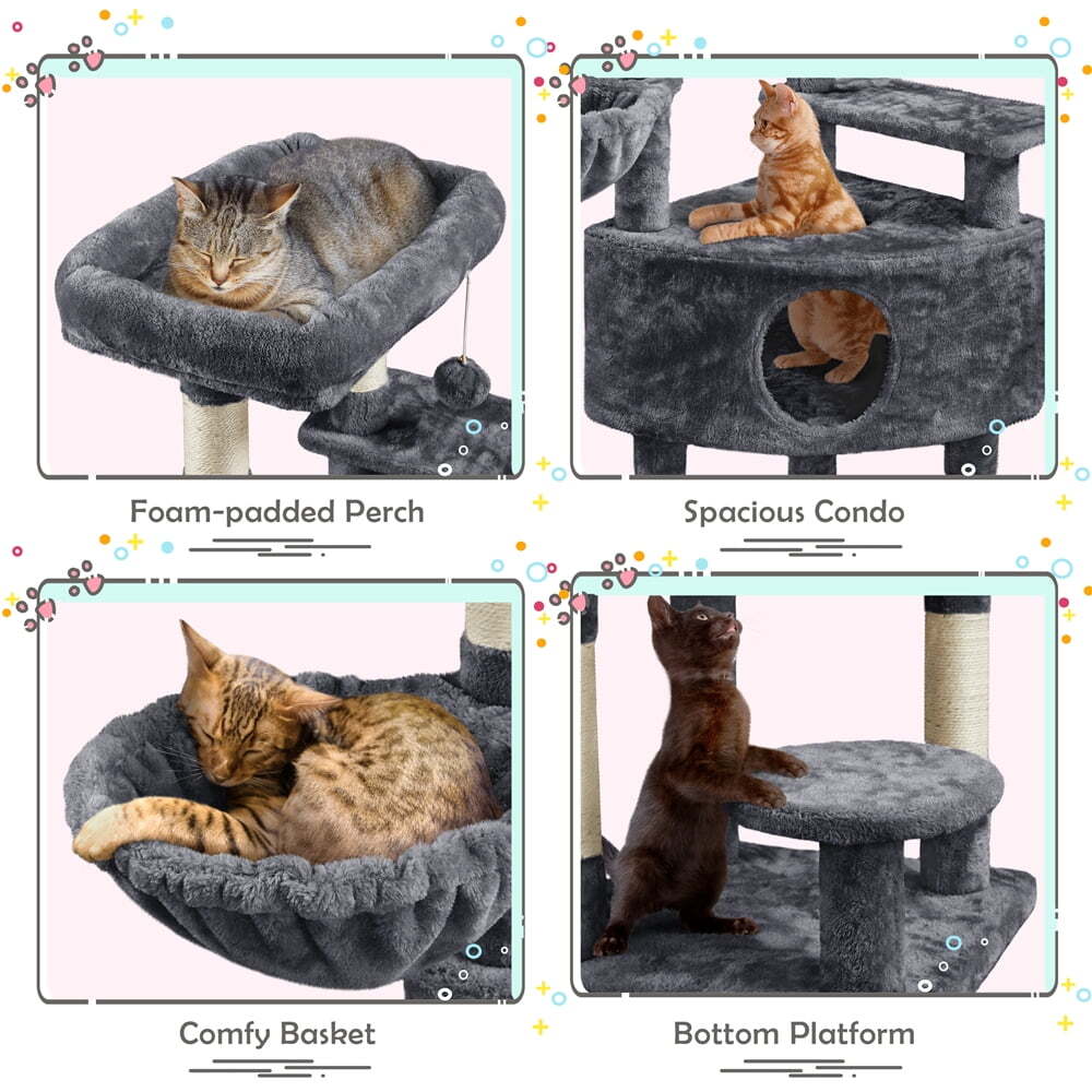 Multilevel Cat Tree Basket Condo Scratching Posts, Dark Gray