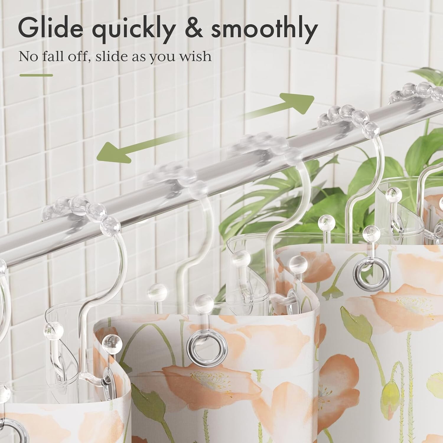 Amazer Plastic Shower Curtain Hooks Double Clear Bathroom Set of 12