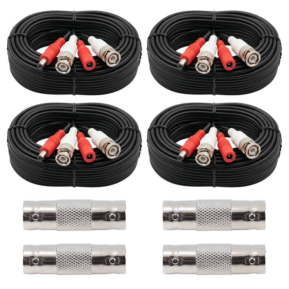 4 PACK 60ft BNC Cables for CCTV Security Camera DVR System w/ BNC FF Connectors