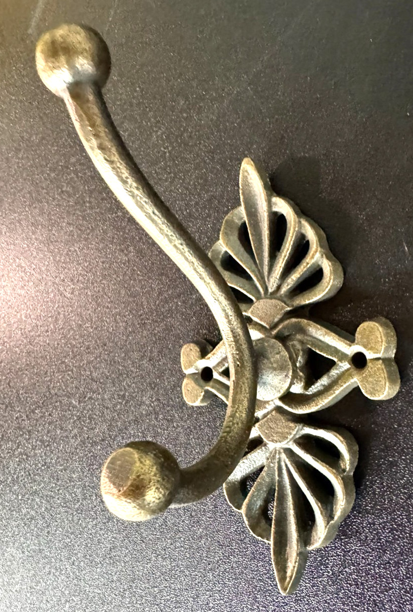 Vintage/Antique French Ornate Victorian Brass Wall Hat Coat 2-Hook Rack French