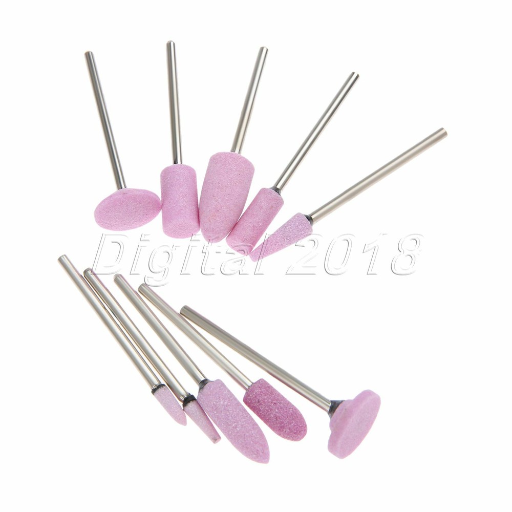 Red Corundum Mixed Shape Drill Bits Point Grinding Head Nail Tip Buffer Tool 10x