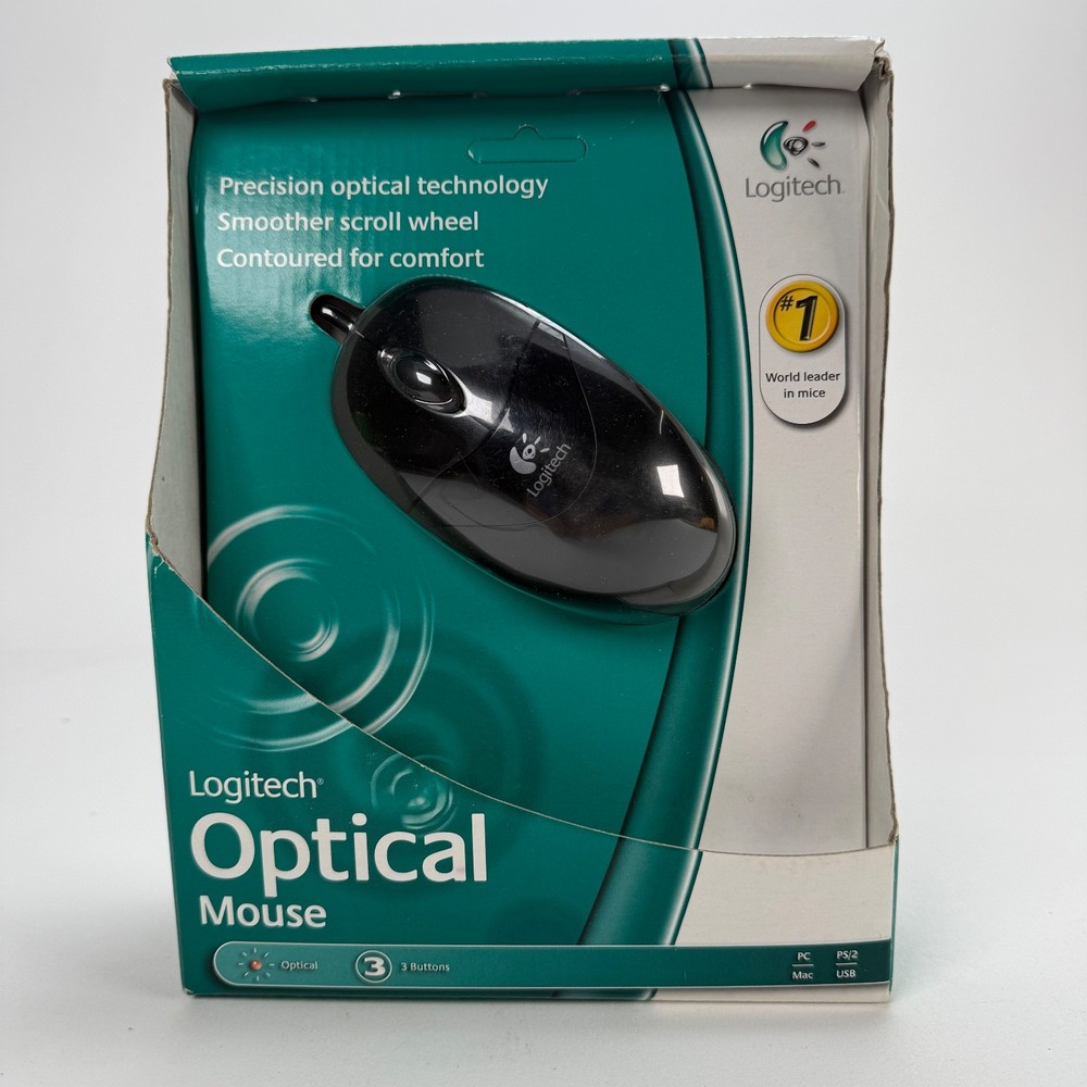 Logitech Optical 3 Button Mouse PC Mac 931145-0403 Vintage Computing NOS