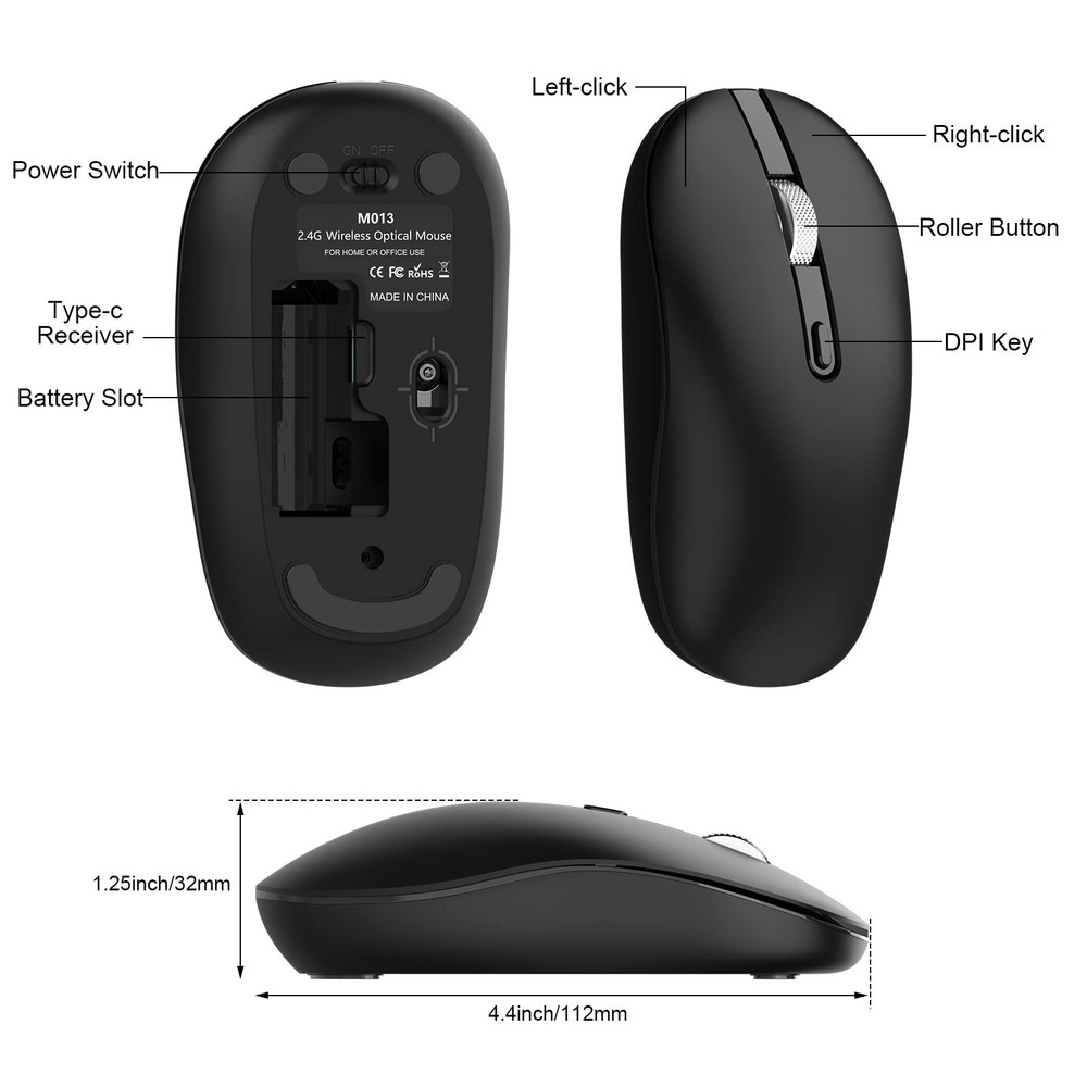 Type C Wireless Mouse, USB C Mouse 2.4G Silent Cordless Portable Computer Mic...