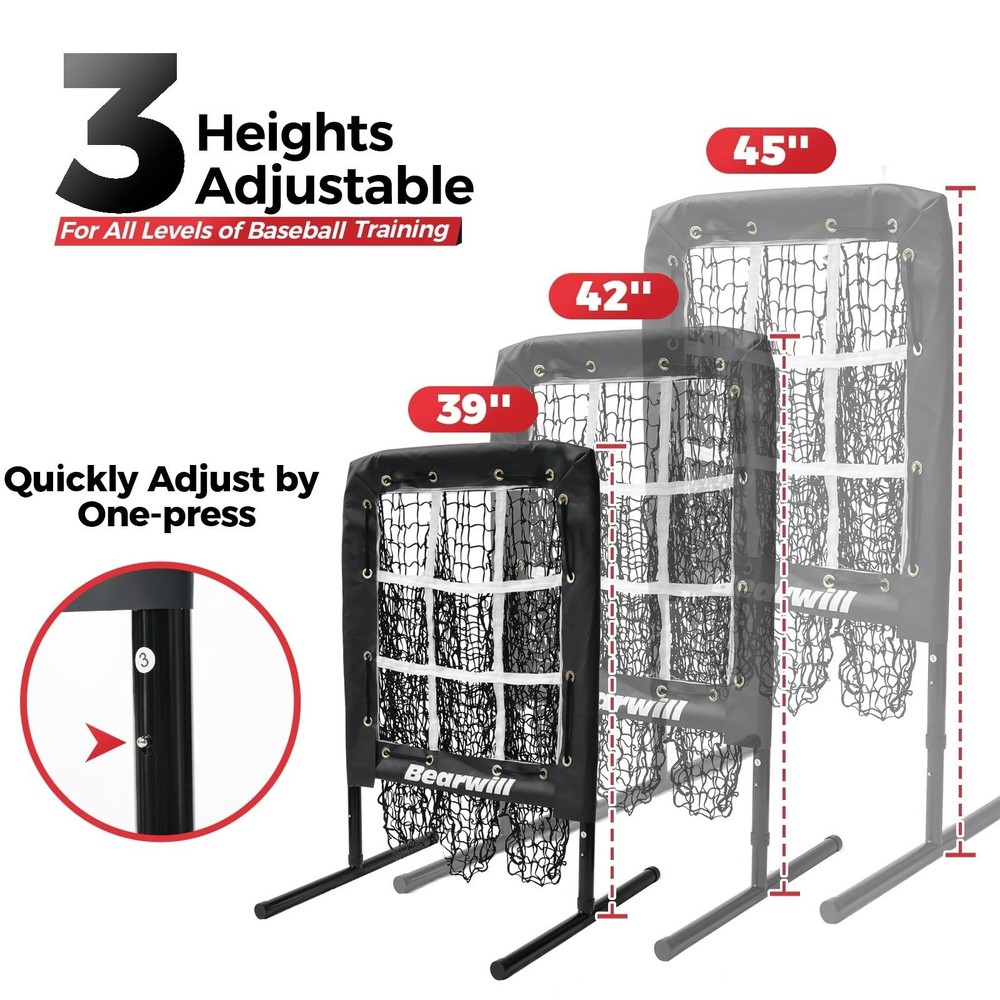 Bearwill 9-Hole Pitching Net w/ Strike Zone – Adjustable Baseball Softball Train