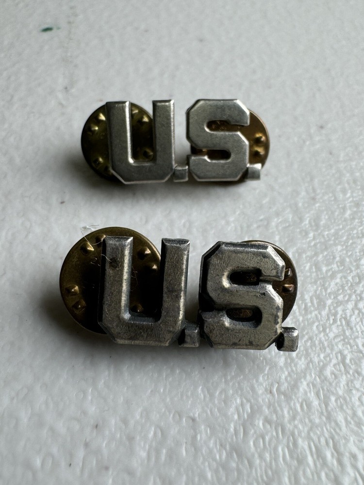 ORIGINAL WWII US ARMY OFFICER "US"  SHIRT COLLAR INSIGNIA LOT Of 2