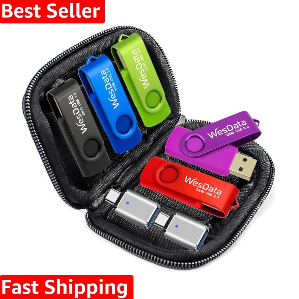 5 Pack 64GB USB Flash Drives & 2 USB C Adapters - Elegant Data Storage Solution