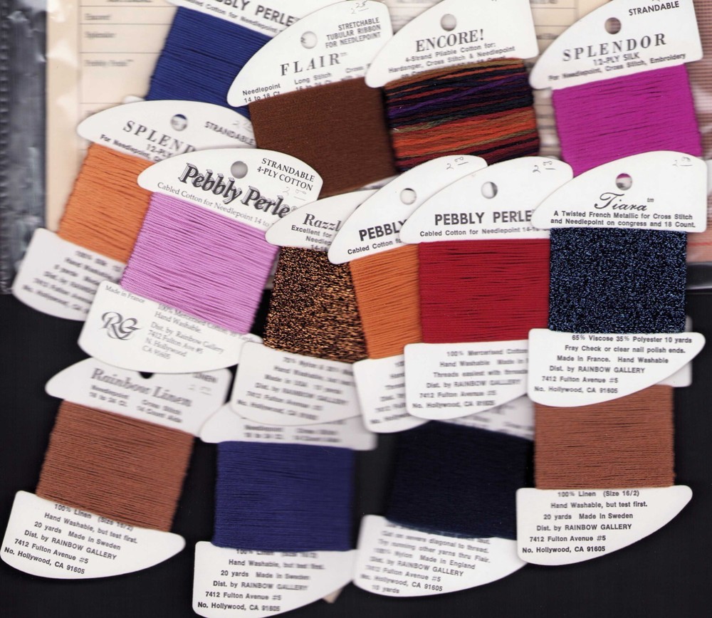 Needlepoint Chart Quilt Work Rainbow Gallery w/ Threads & 18 mesh Ruth Dilts VTG