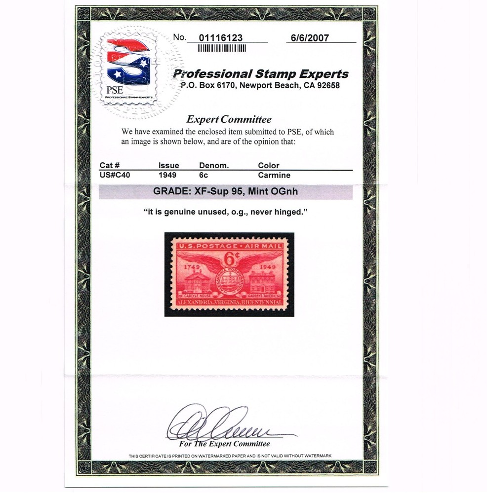 EXCEPTIONAL GENUINE SCOTT #C40 MINT PRISTINE OG NH PSE CERT GRADED XF-SUPERB-95