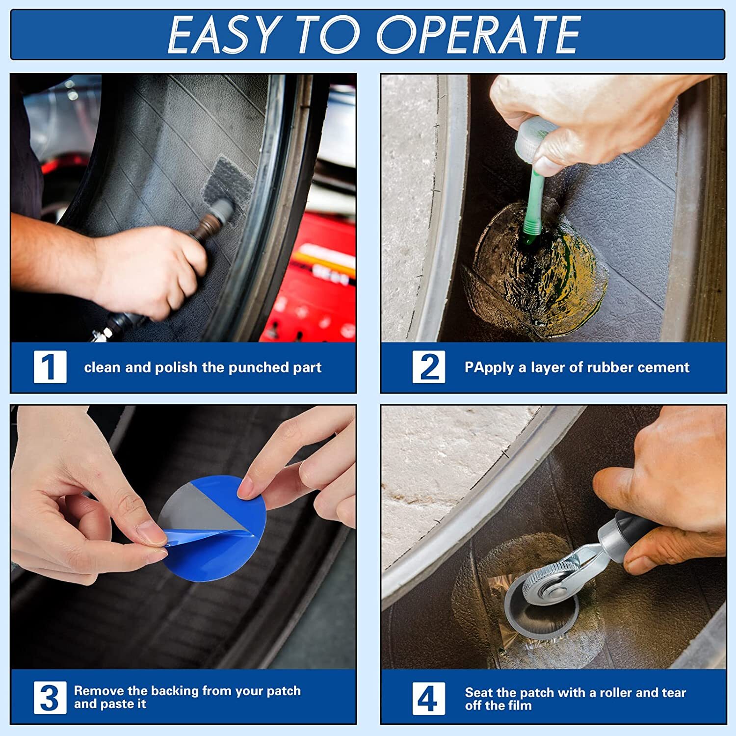 62pcs Tire Repair Patch Tool Kit Tire Repair Patch Roller Tool+Tire Buffer Wheel