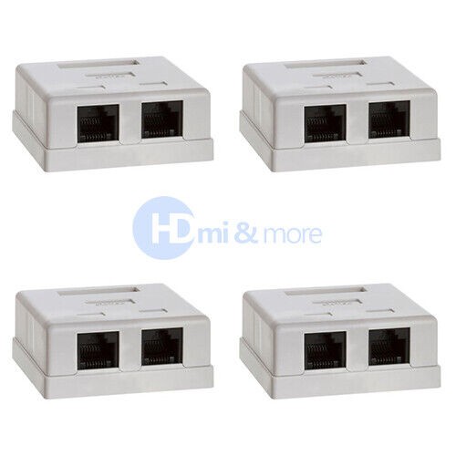 4x Double Hole Surface Mount Box Keystone Jack Cat5 Cat5e 2 Port