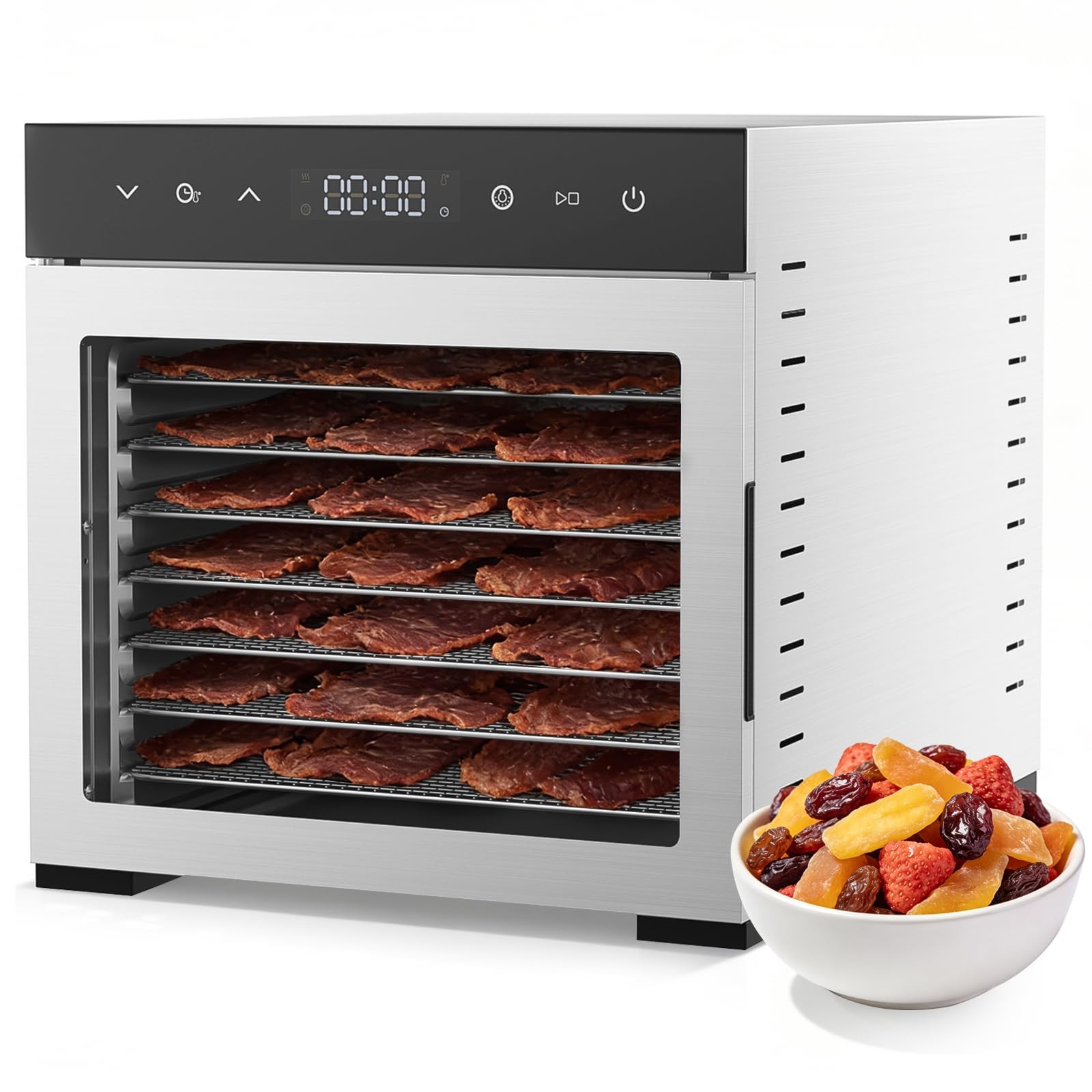 Food Dehydrator Machine, 500W Jerky Dehydrators with 8 Stainless Steel Large ...