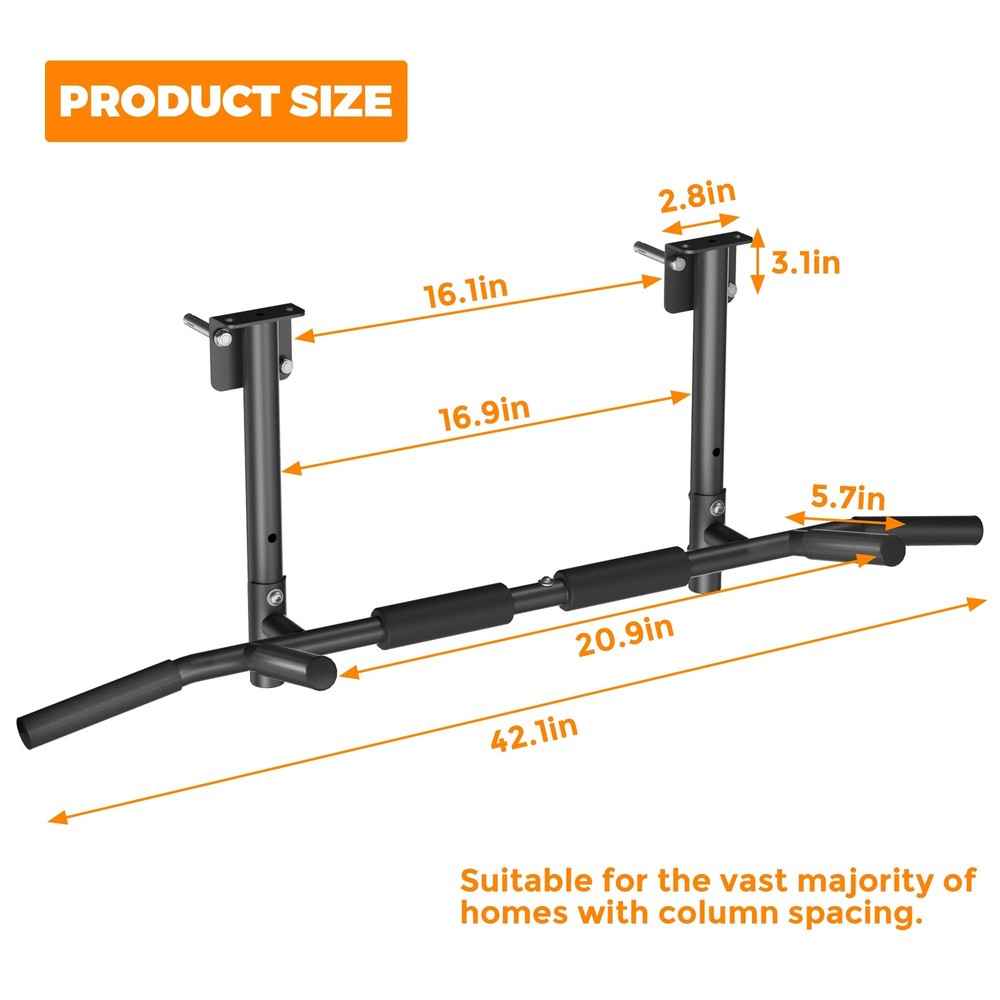Joist Mounted Pull Up Bar,42" Wide Bar Ceiling Mount Chain Up Bar Adjustable ...