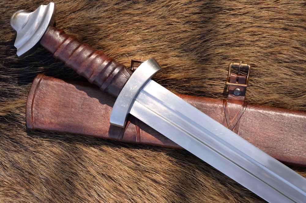 Viking sword with leather sheath