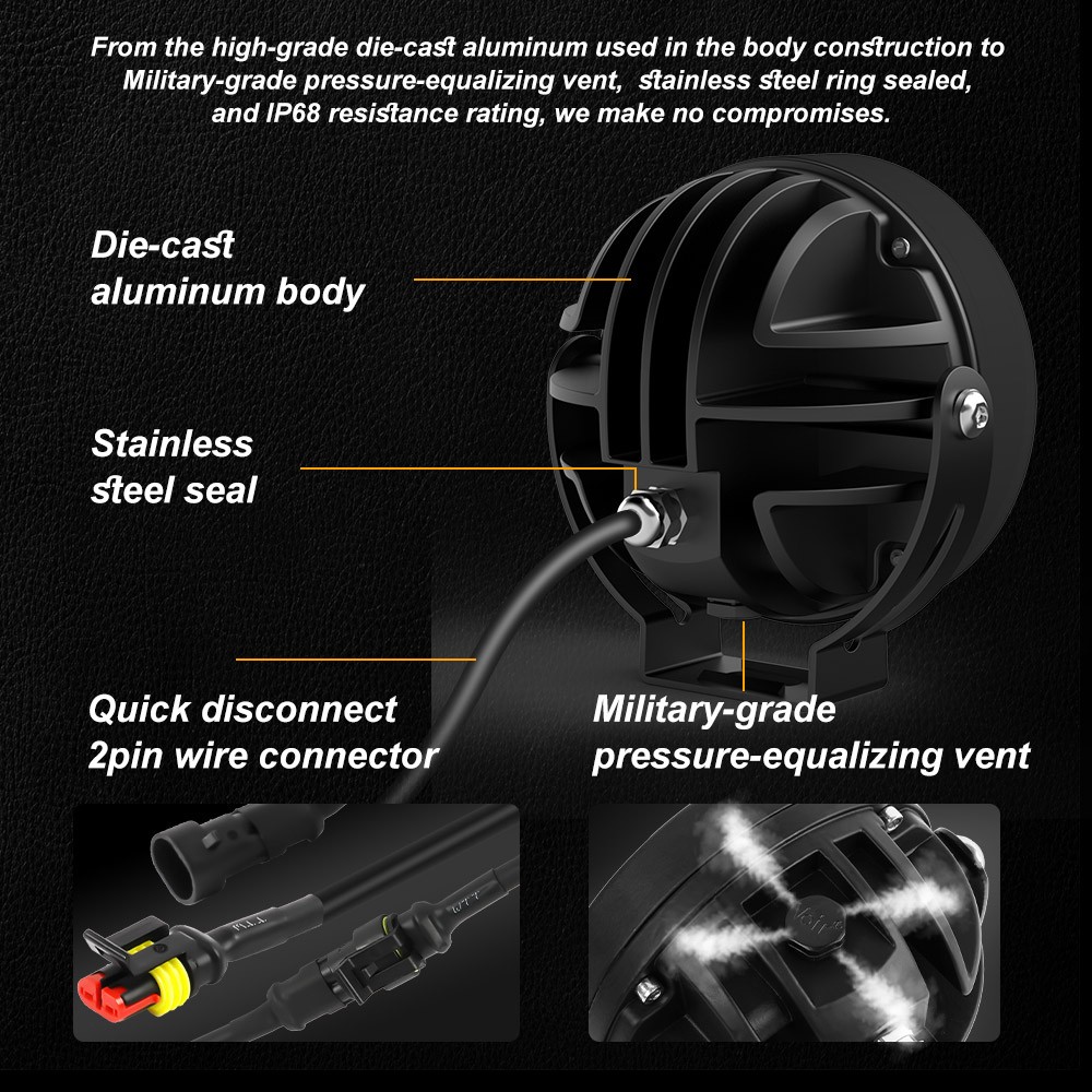 Pair Motorcycle LED Headlight Amber White Auxiliary Spot Lights Driving Fog Lamp