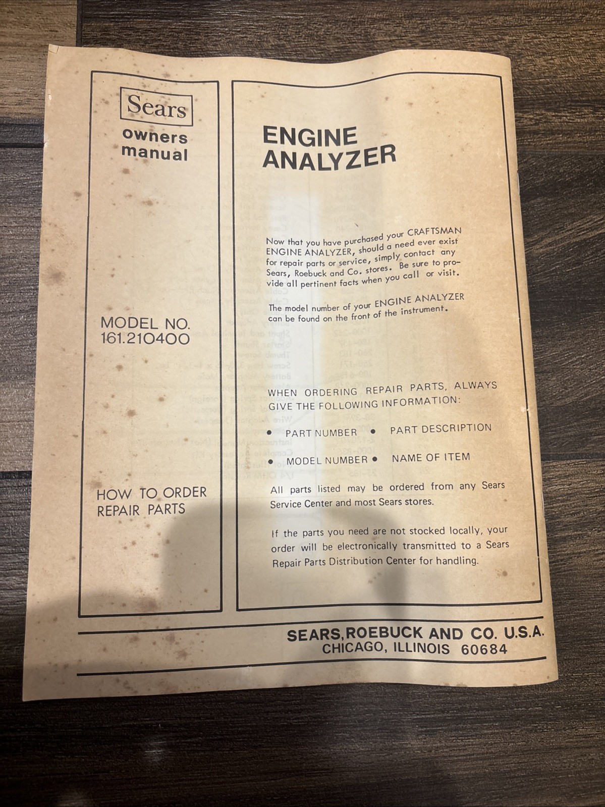 Vintage Sears Craftsman Engine Analyzer 28-21040 w/ Accessories - New old stock