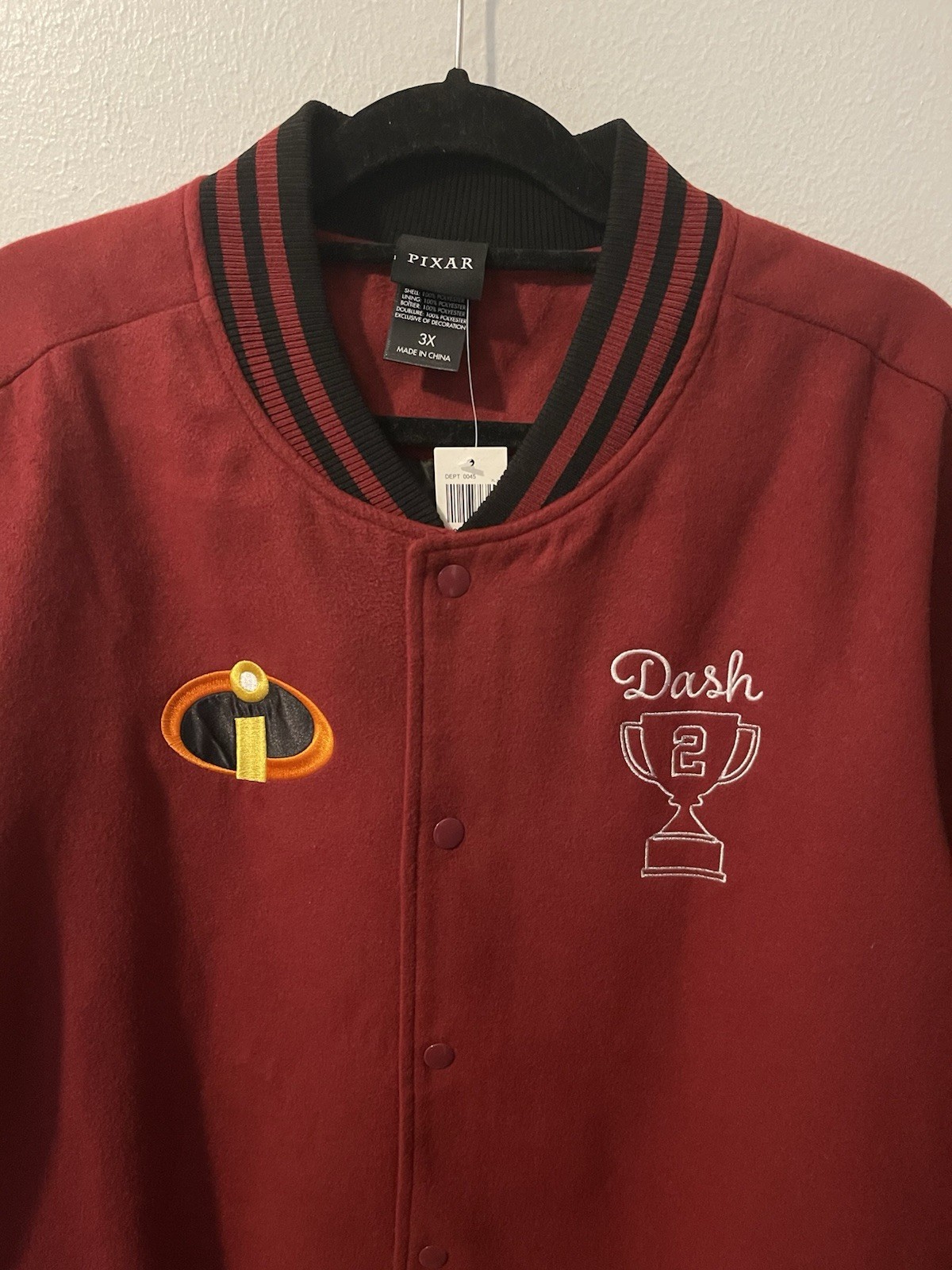 Disney Pixar The Incredibles Dash Parr Logo Varsity Jacket Large NWT