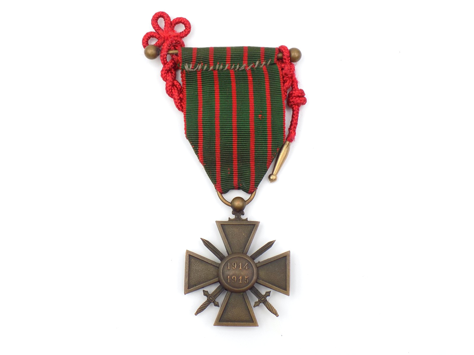 Original WWI French Croix-de-Guerre 1914-1915 Medal with Star & Fourragere