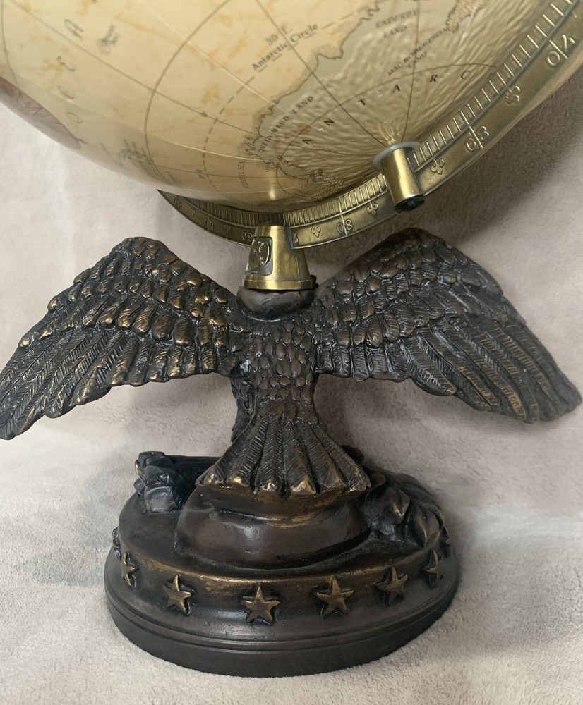 Replogle 12" Globe Eagle Tabletop Brass Tone Resin Eagle Base Globe Vintage