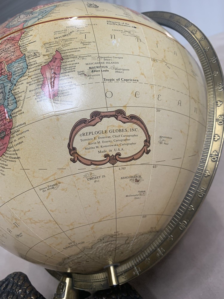 Replogle 12" Globe Eagle Tabletop Brass Tone Resin Eagle Base Globe Vintage