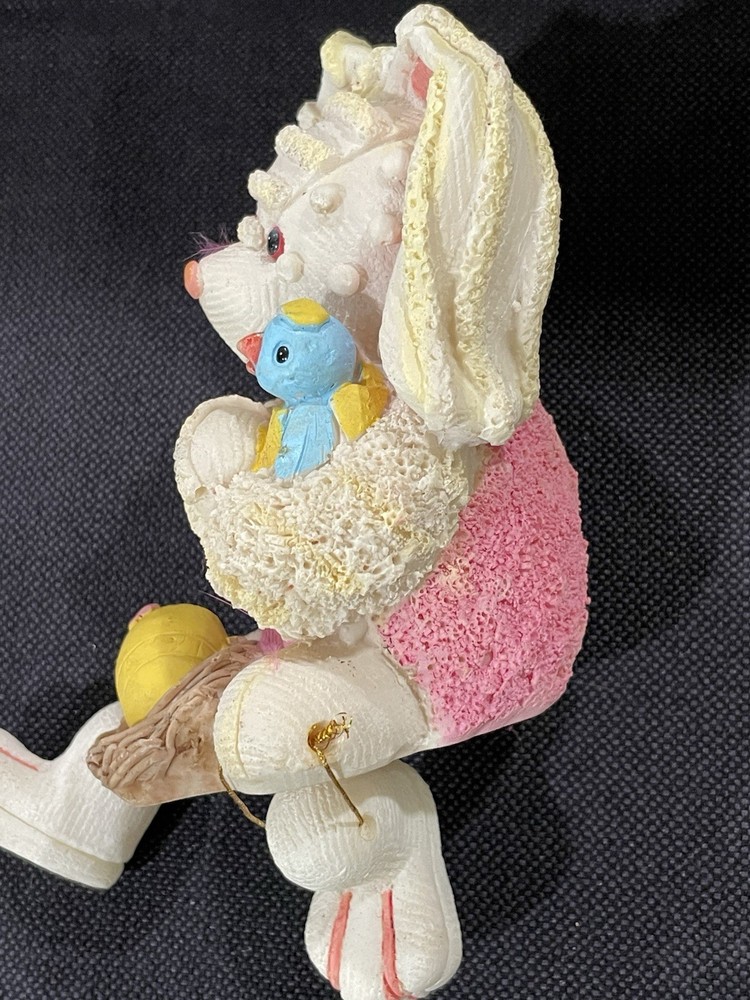 Yard works Posing Ceramic Bunny, Holding Lil Bluebird Easter