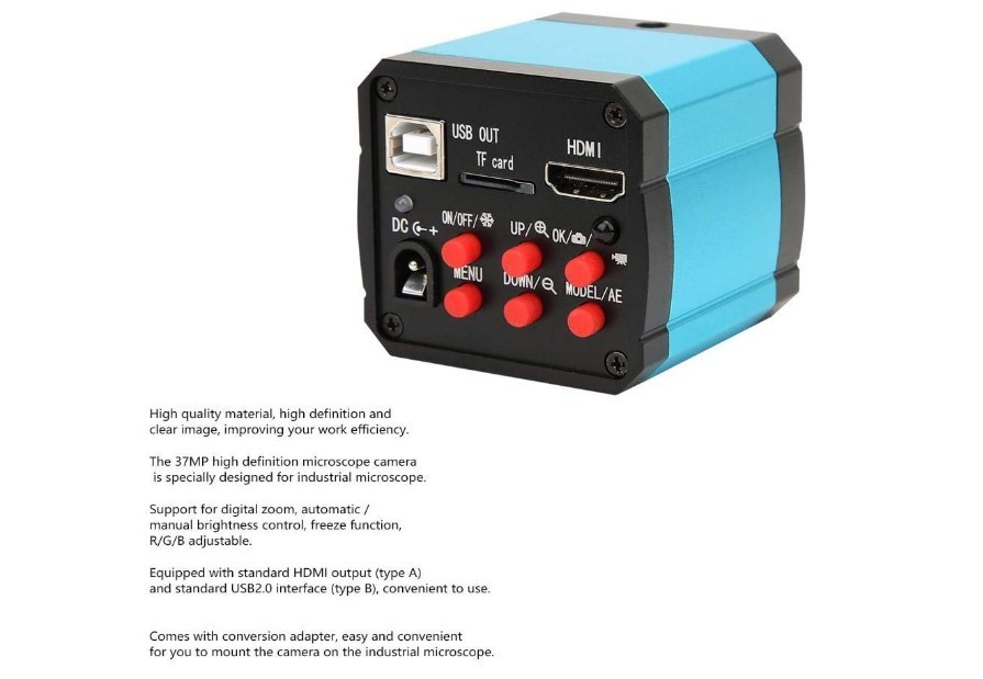 37MP 1080P 60FPS USB Industrial Microscope Camera with Conversion Adapter