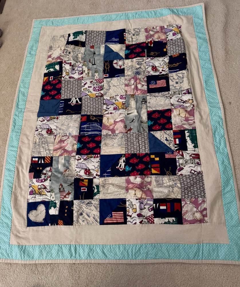 Handmade Lap Quilt 40x50 Nautical Themed Patchwork
