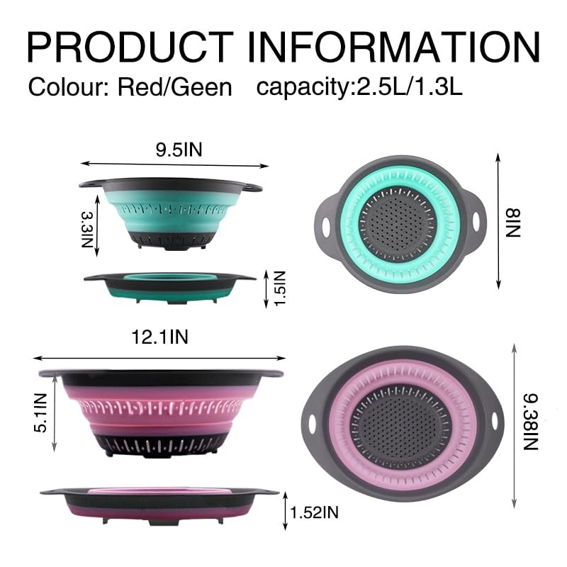 Collapsible Colander Set, Square Round Triangles Silicone Kitchen Strainer Pe...