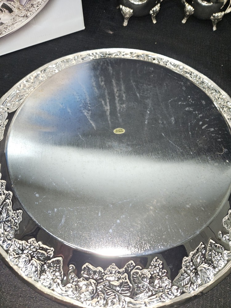 Nice Godinger Silver Plated 4 Piece Coffee Set With Elaborate Grape Design