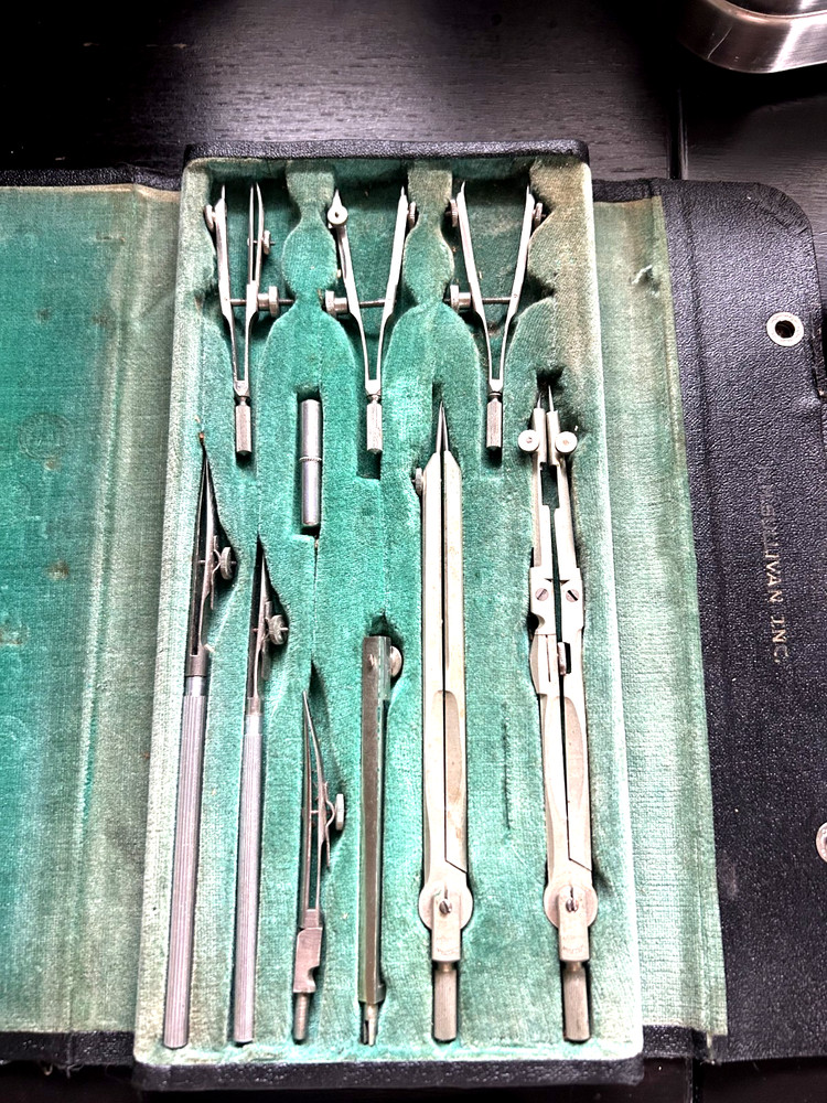 Vintage Sullivan Inc Drafting Set w/ Case + Extra Compasses & Tools – Complete