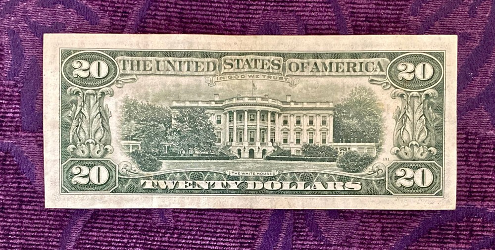 Vintage 1981 A $20 Bill with Misalignment / Miscut Error on Front and Back