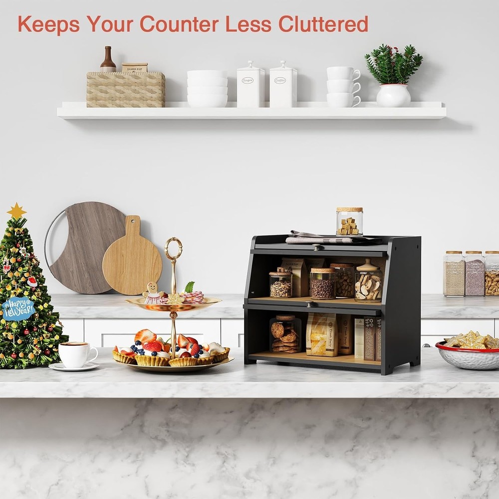 Large Bread Box for Kitchen Countertop, Black Bread Storage Container for ....